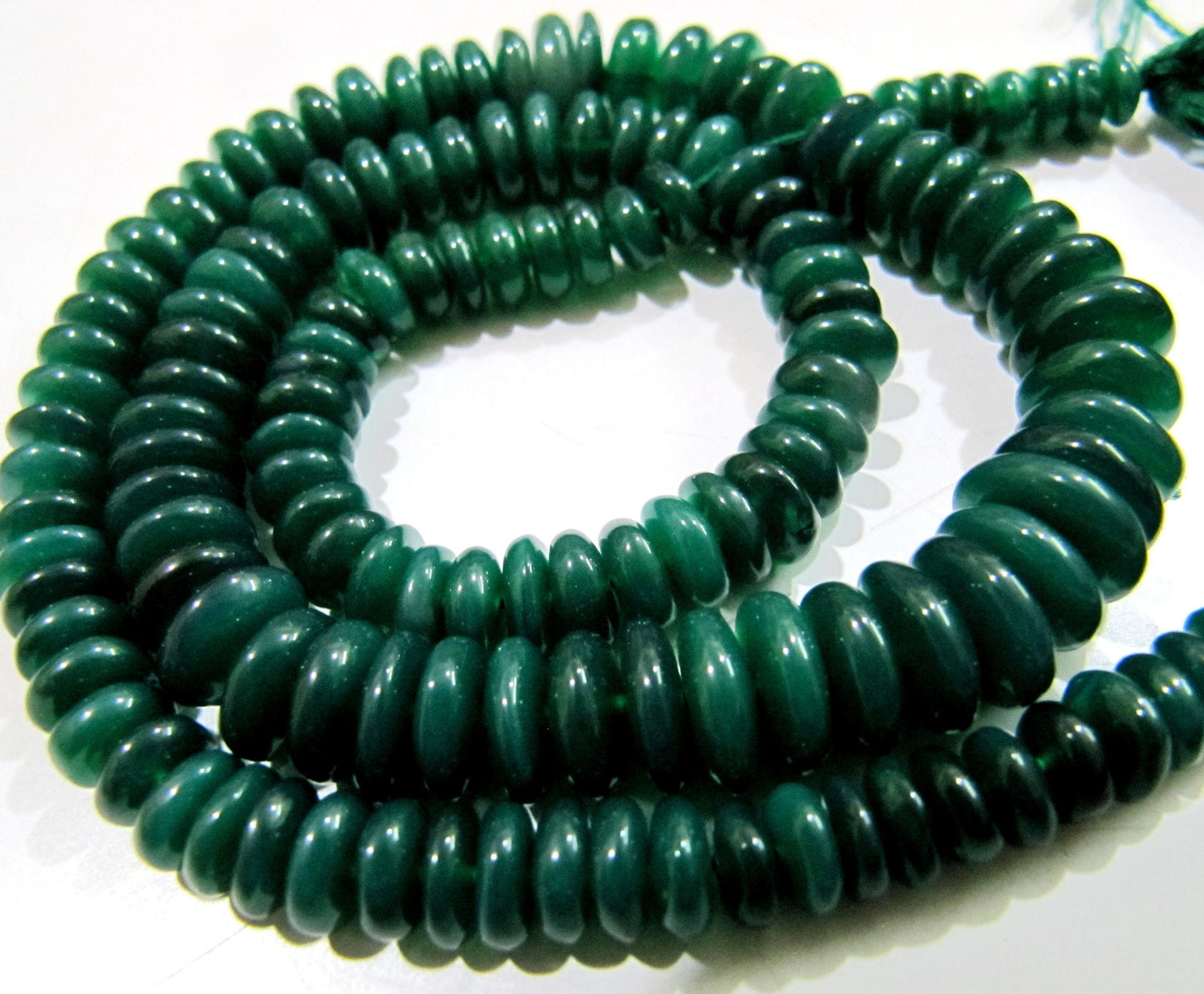 Natural Green Onyx Beads Smooth Rondelle German Cut Green Onyx Beads, 6-9mm Size Beads, Strand 8 inches long, Gemstone Beads