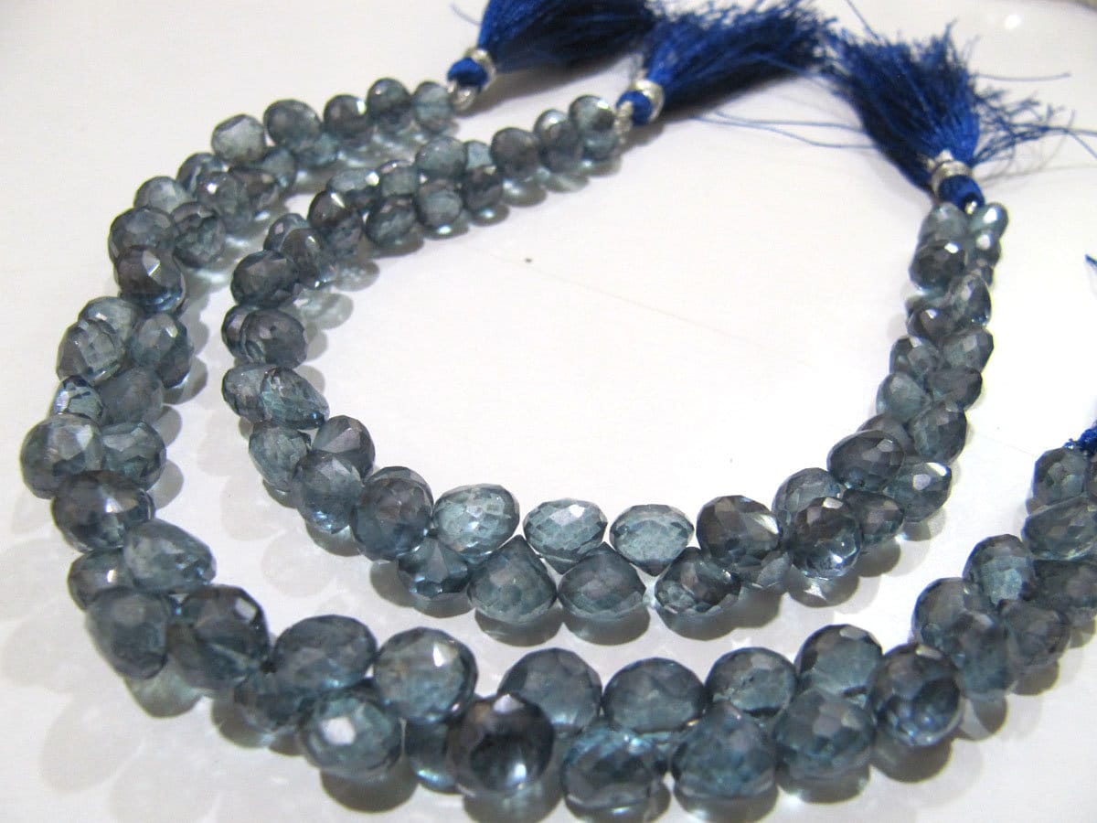 AAA Quality Natural Rock Crystal Onion Shape Briolette 6-7mm AB Mystic Coated Blue Crystal Beads Strand 8 Inches long Wholesale Prices