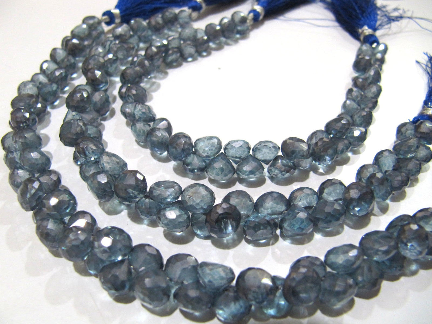 AAA Quality Natural Rock Crystal Onion Shape Briolette 6-7mm AB Mystic Coated Blue Crystal Beads Strand 8 Inches long Wholesale Prices
