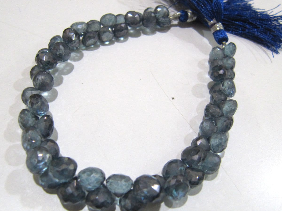 AAA Quality Natural Rock Crystal Onion Shape Briolette 6-7mm AB Mystic Coated Blue Crystal Beads Strand 8 Inches long Wholesale Prices