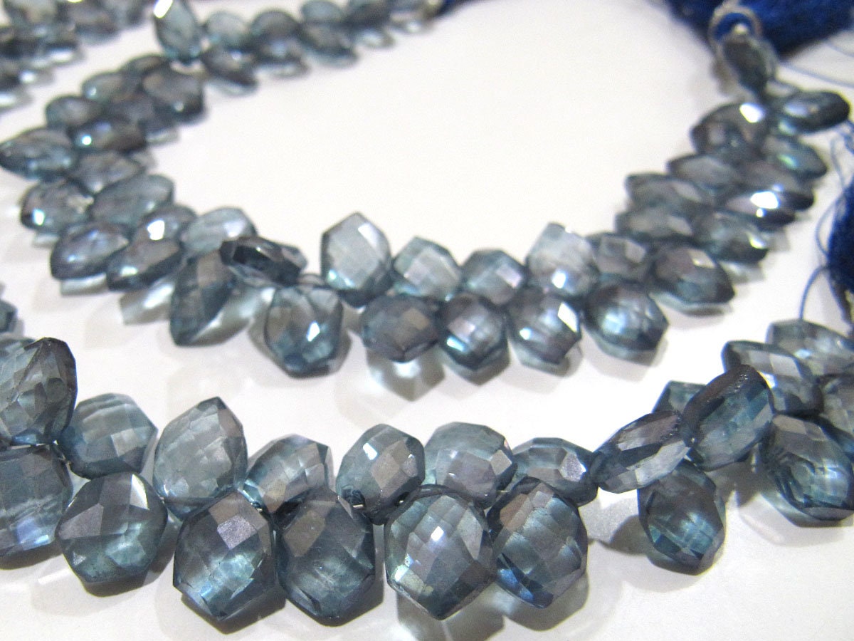 AAA Quality Natural Rock Crystal Hexagon Shape Briolette Beads, 5x9mm To 6x10mm AB Mystic Coated Blue Crystal Beads Strand 8 Inches long