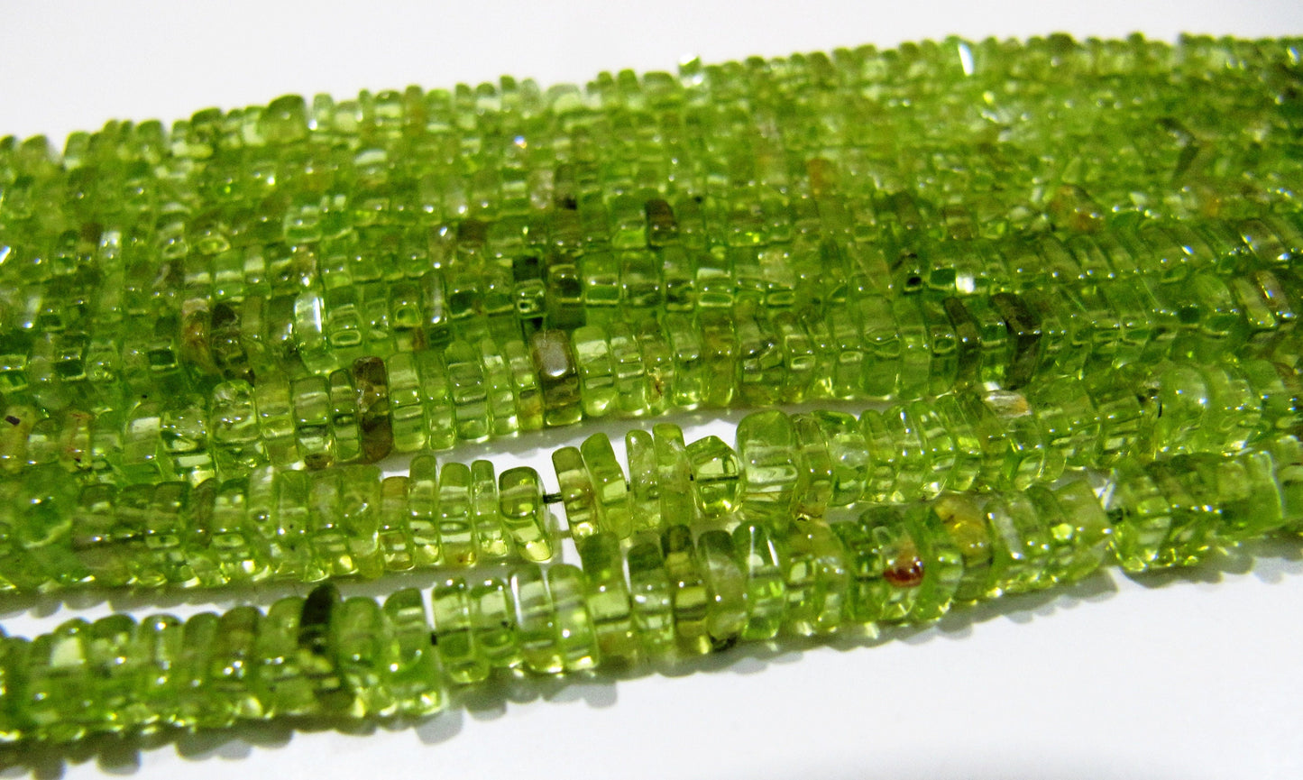 Natural Peridot Beautiful Heishi Cut 3-4mm Size Peridot Beads , Amazing Gemstone Beads  Length 14-15 inches Precious- Jewelry Beads