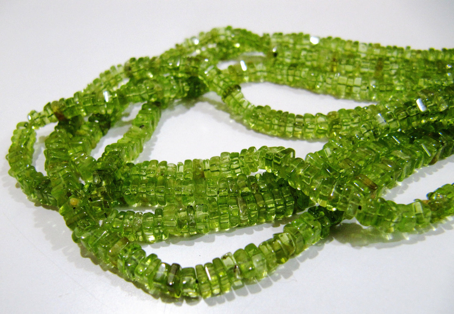 Natural Peridot Beautiful Heishi Cut 3-4mm Size Peridot Beads , Amazing Gemstone Beads  Length 14-15 inches Precious- Jewelry Beads