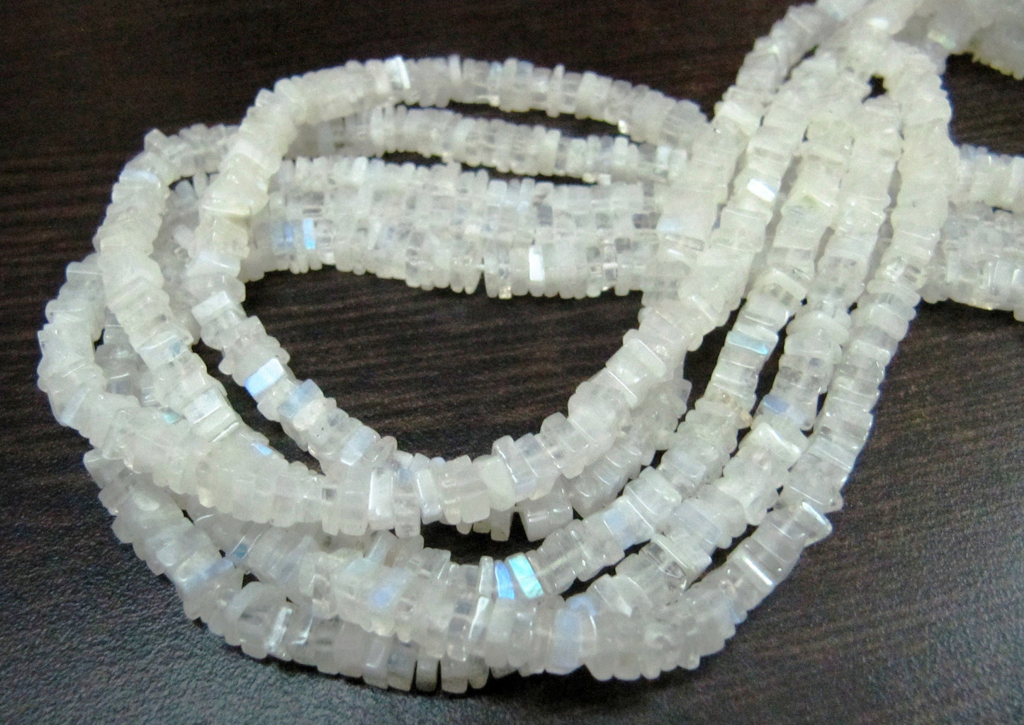 Top Quality Natural Rainbow Moonstone Heishi Cut Beads / Blue Flashy White Moonstone 4-5mm Size Beads / Strand 8 inch / Square Shape Beads