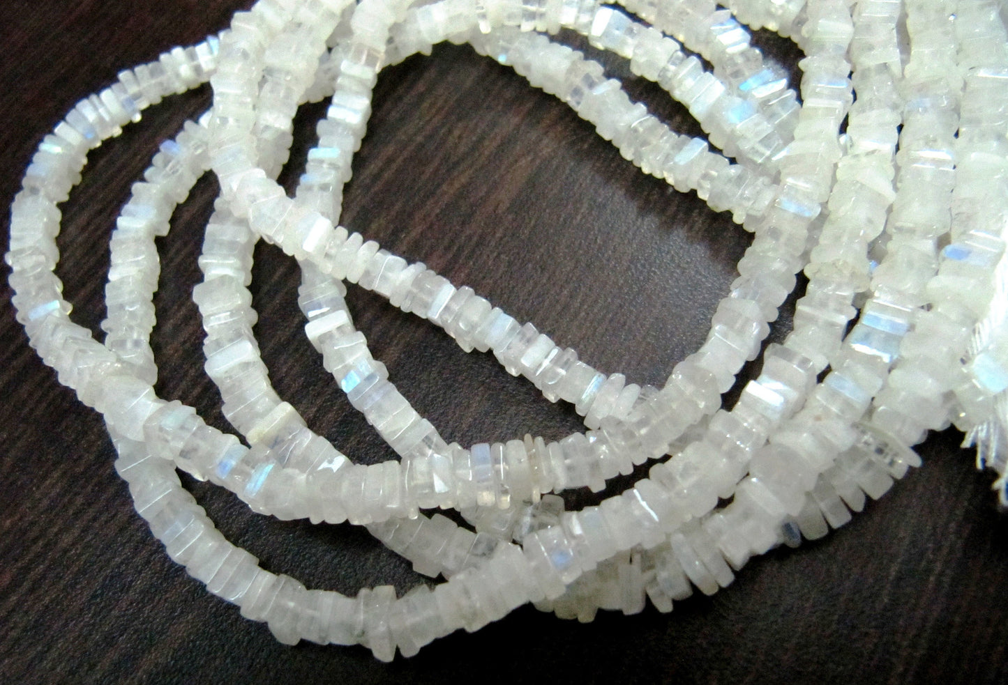 Top Quality Natural Rainbow Moonstone Heishi Cut Beads / Blue Flashy White Moonstone 4-5mm Size Beads / Strand 8 inch / Square Shape Beads