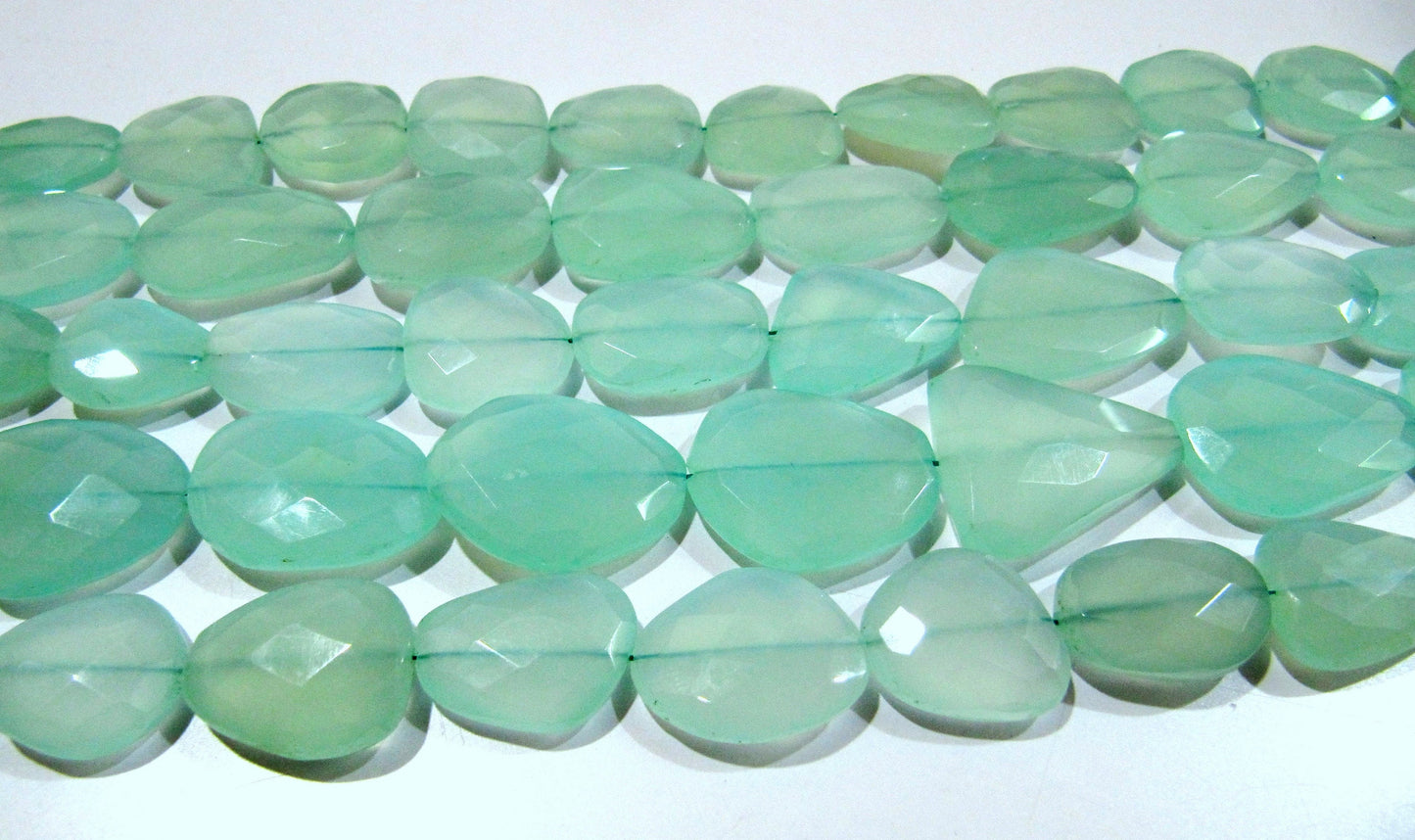 Natural Aqua Chalcedony Free Shape Briolette Beads / Approximately 20 to 30mm Size Beads / Strands 16 inches long / Flat Tumbled beads