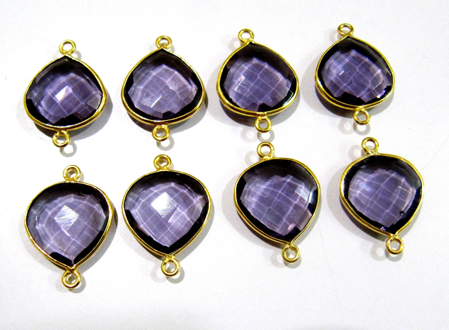 2 Pcs Set Amethyst Heart Shape 13 to15 mm Briolette Connectors Amethyst Hydro Quartz Double Loop Bezel charms Top Quality Wholesale price