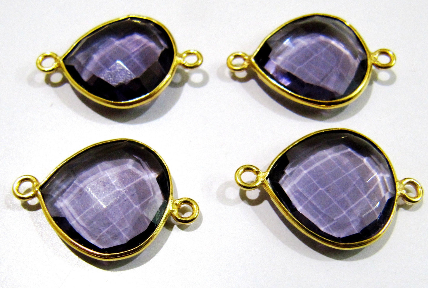 2 Pcs Set Amethyst Heart Shape 13 to15 mm Briolette Connectors Amethyst Hydro Quartz Double Loop Bezel charms Top Quality Wholesale price