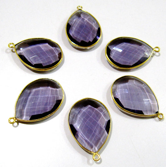 2 Pieces Set Top Quality Pear Shape Amethyst Connector  19x25mm Size Beautiful Hydro Quartz Connector Bezel Single Loop Briolette Connectors