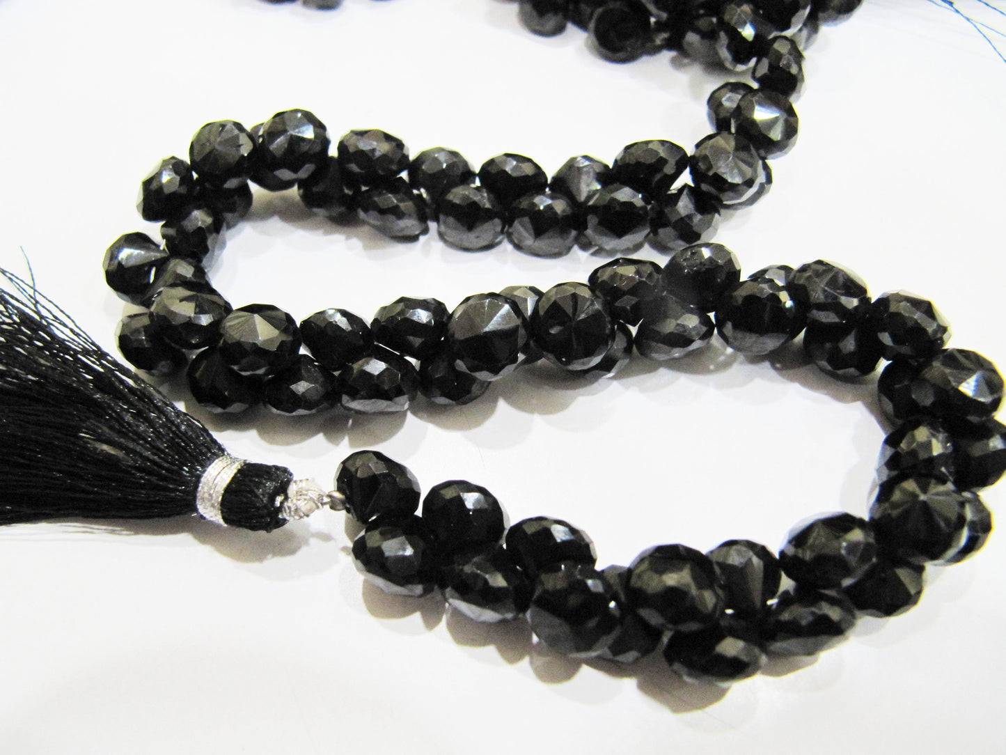 Natural Black Spinel Faceted Onion Shape Briolette Beads Black Spinel Fancy Shape 6-7mm Size Beads Length 10 inch Long Side Drilled