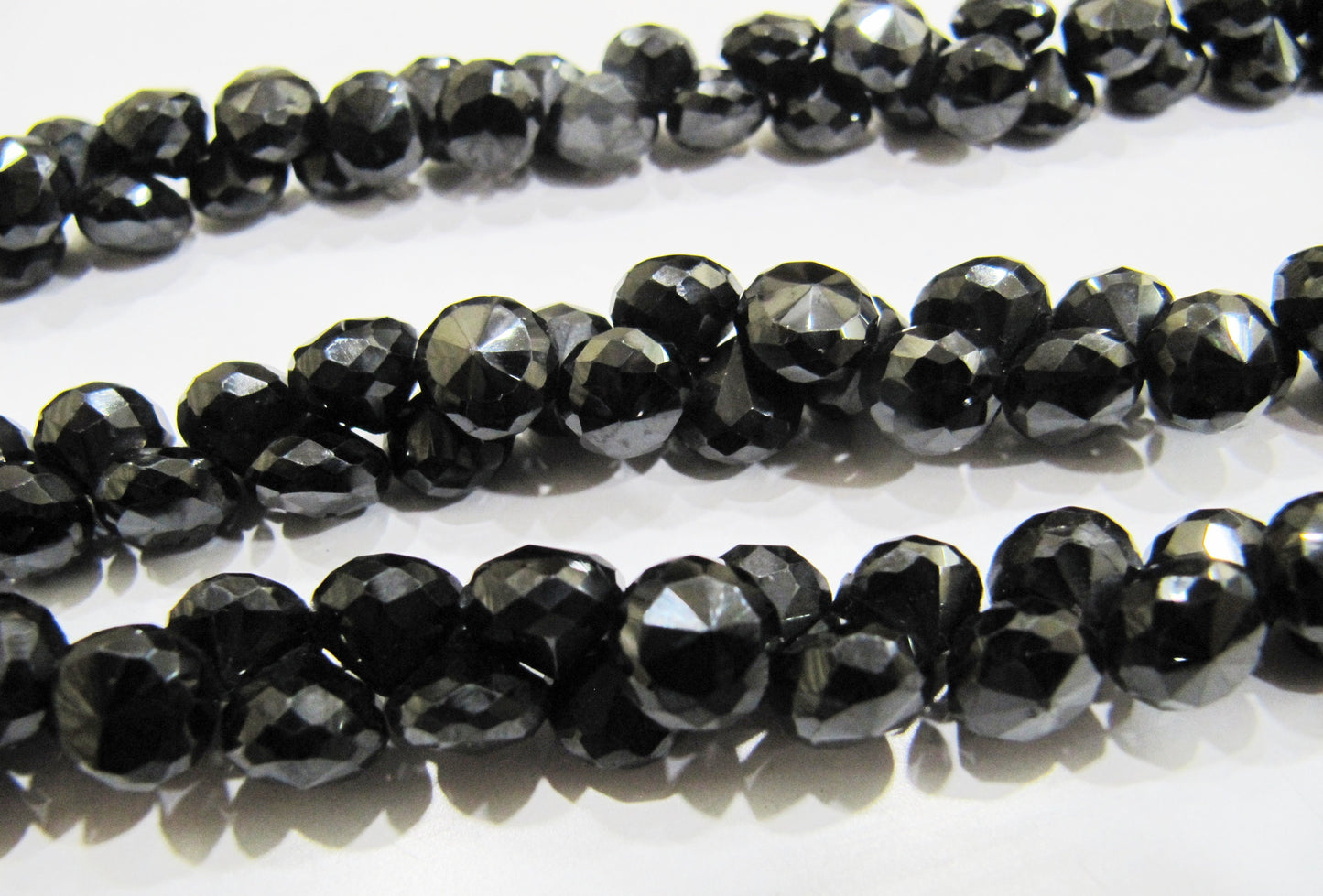 Natural Black Spinel Faceted Onion Shape Briolette Beads Black Spinel Fancy Shape 6-7mm Size Beads Length 10 inch Long Side Drilled
