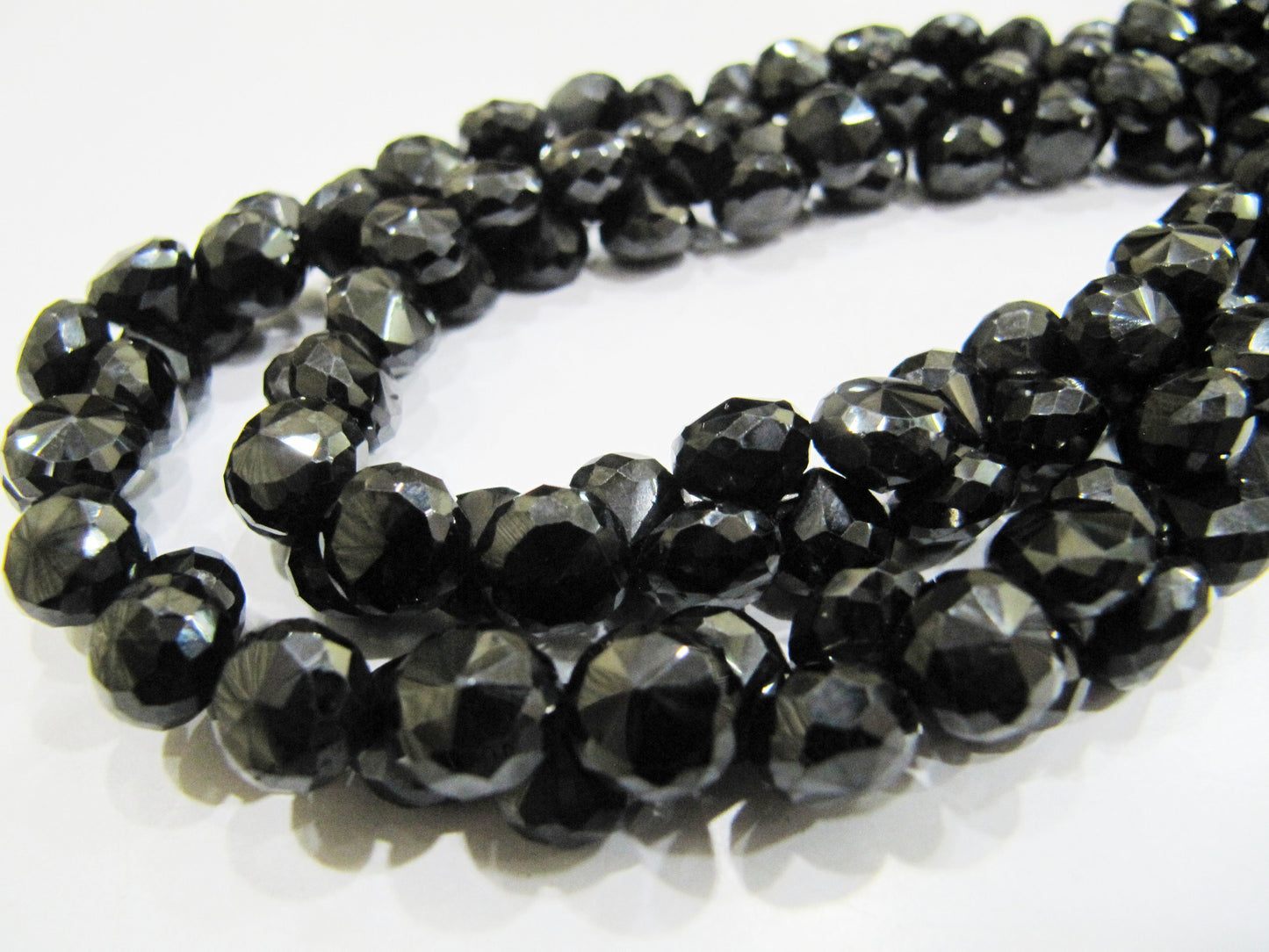 Natural Black Spinel Faceted Onion Shape Briolette Beads Black Spinel Fancy Shape 6-7mm Size Beads Length 10 inch Long Side Drilled