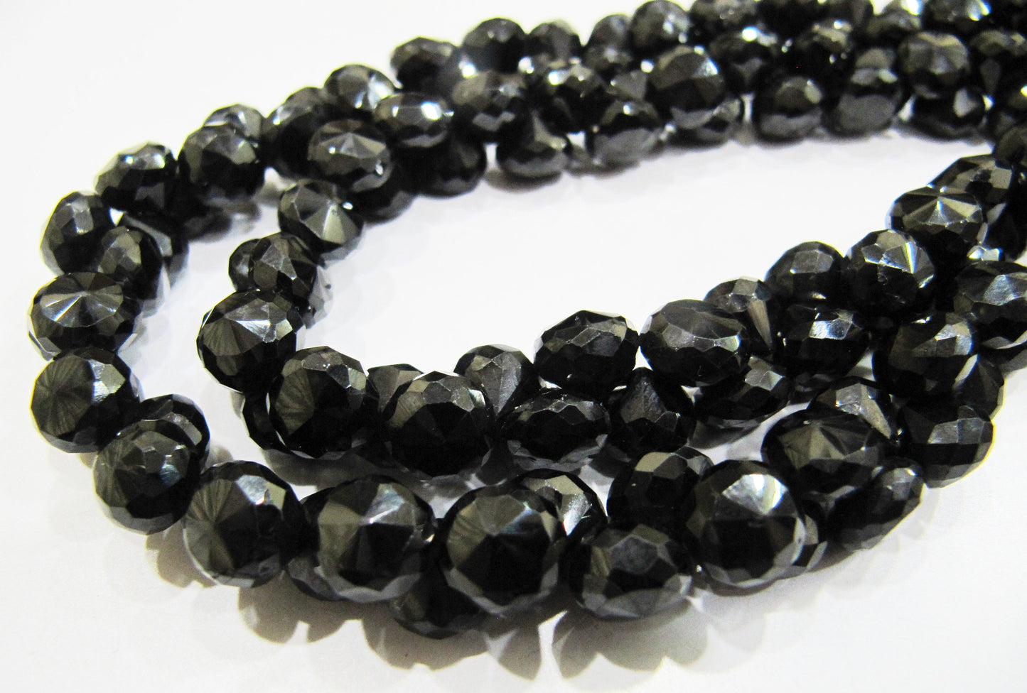 Natural Black Spinel Faceted Onion Shape Briolette Beads Black Spinel Fancy Shape 6-7mm Size Beads Length 10 inch Long Side Drilled