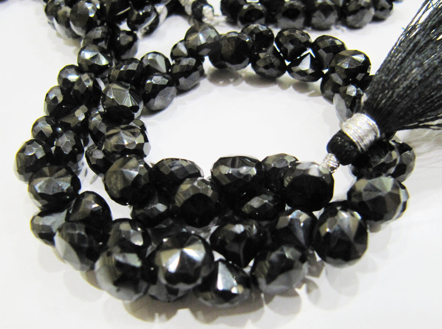 Natural Black Spinel Faceted Onion Shape Briolette Beads Black Spinel Fancy Shape 6-7mm Size Beads Length 10 inch Long Side Drilled
