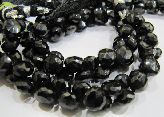Natural Black Spinel Faceted Onion Shape Briolette Beads Black Spinel Fancy Shape 6-7mm Size Beads Length 10 inch Long Side Drilled