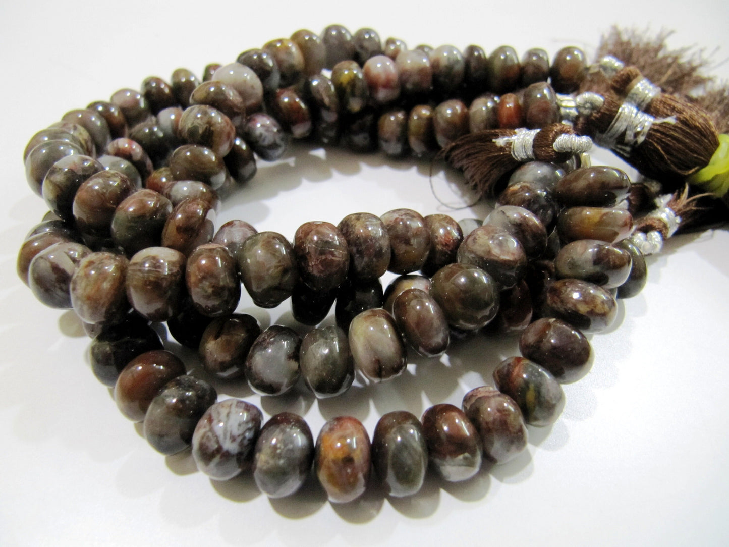 Genuine Chocolate Moonstone Agate Beads / Brown Grey Natural Beads / Smooth Rondelle Beads 8 to 12mm Size Strand 8inch long