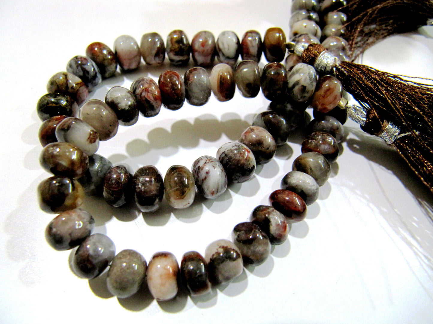 Natural Brown Shaded Blood Agate Plain Beads / Smooth Rondelle Brown Jade Beads Size 8-9mm Sold per Strand 8inch long Semi Precious Gemstone
