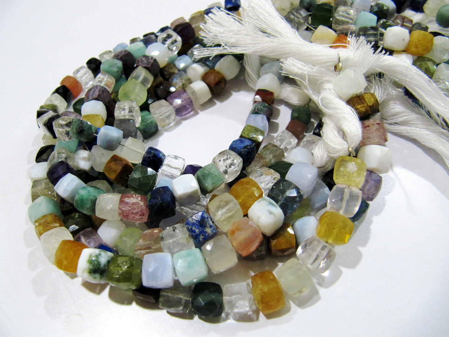 AAA Quality Natural Multi Color 3D Cube Shape Beads / Faceted Box Shape Multi Gemstone Beads / 7-8mm Size Beads / Strand 8 inch long