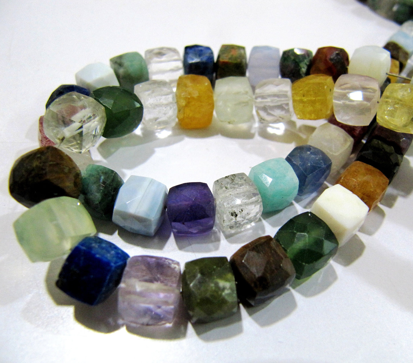AAA Quality Natural Multi Color 3D Cube Shape Beads / Faceted Box Shape Multi Gemstone Beads / 7-8mm Size Beads / Strand 8 inch long