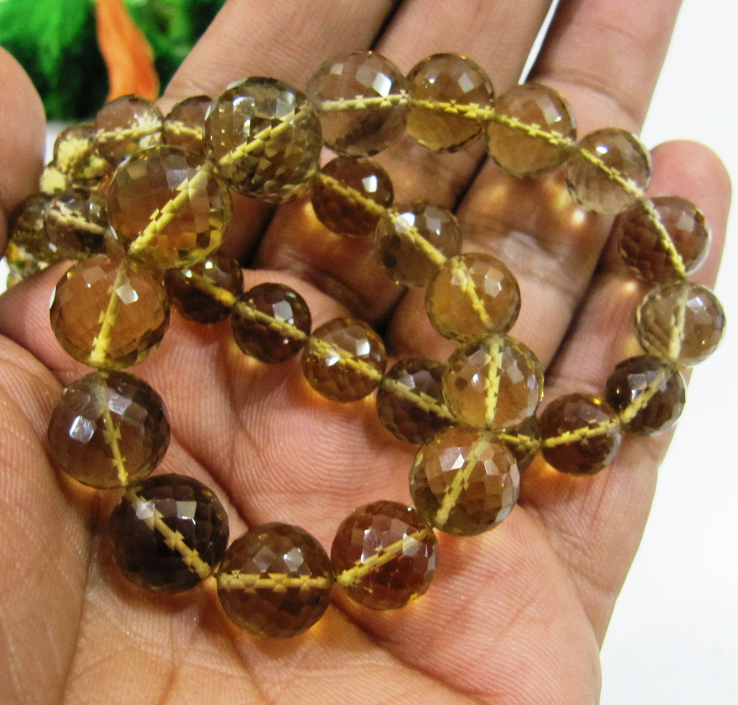 Extrafine Micro Faceted Natural Beer Quartz Bead Round shape 7to12mm size Strand 8 inch Long Ball Shape Semi Precious beads wholesale Prices