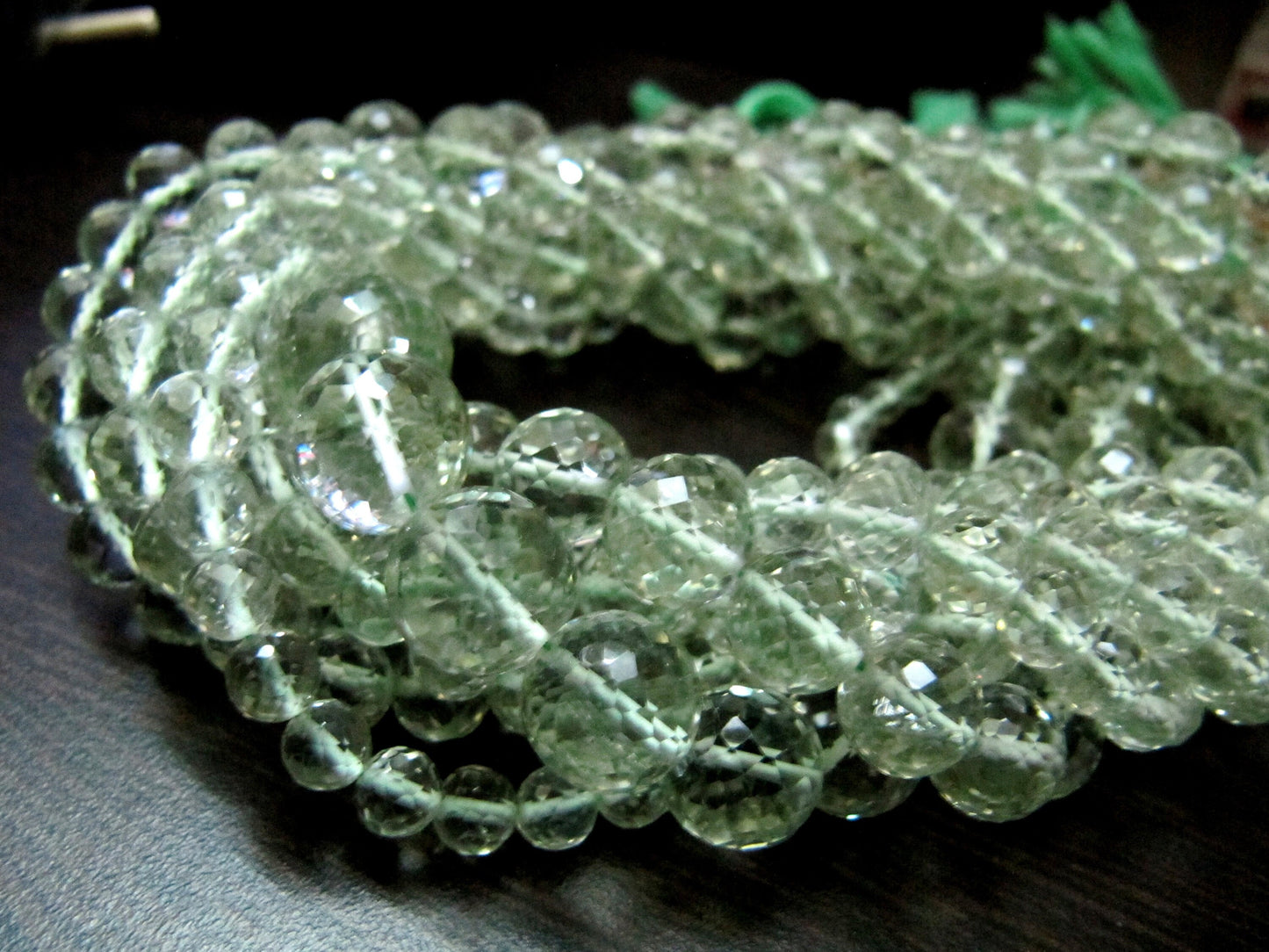 Natural Green Amethyst Round Faceted Ball Shape 5 to 10mm Size Beads , Strand 8 inches long , Natural Amethyst Gemstone Beads Top Quality