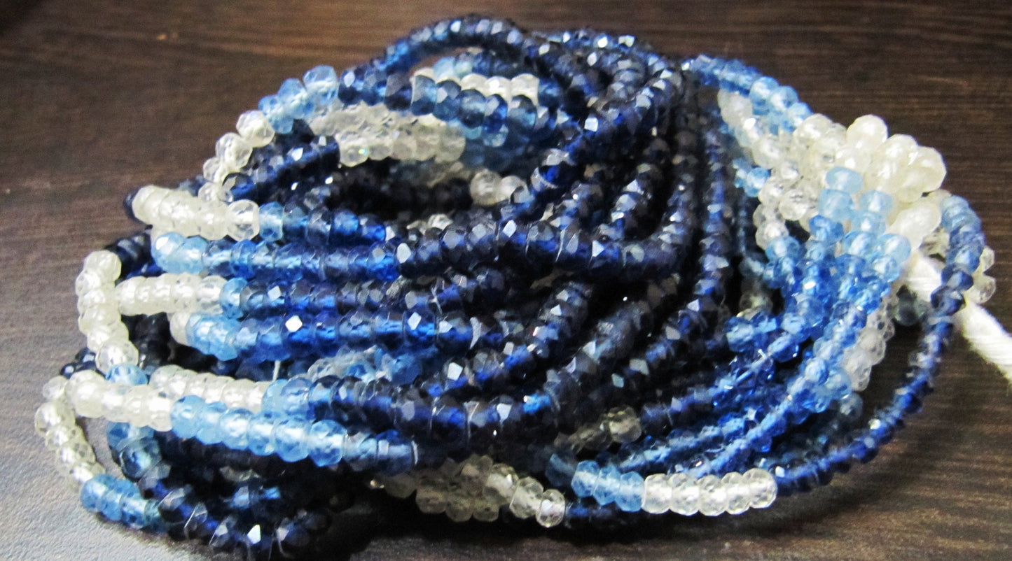 Exclusive  Blue Sapphire Shaded Beads 4 to 5mm, Lab created Sapphire Beads Strand  13 inch Long, Rondell faceted beads