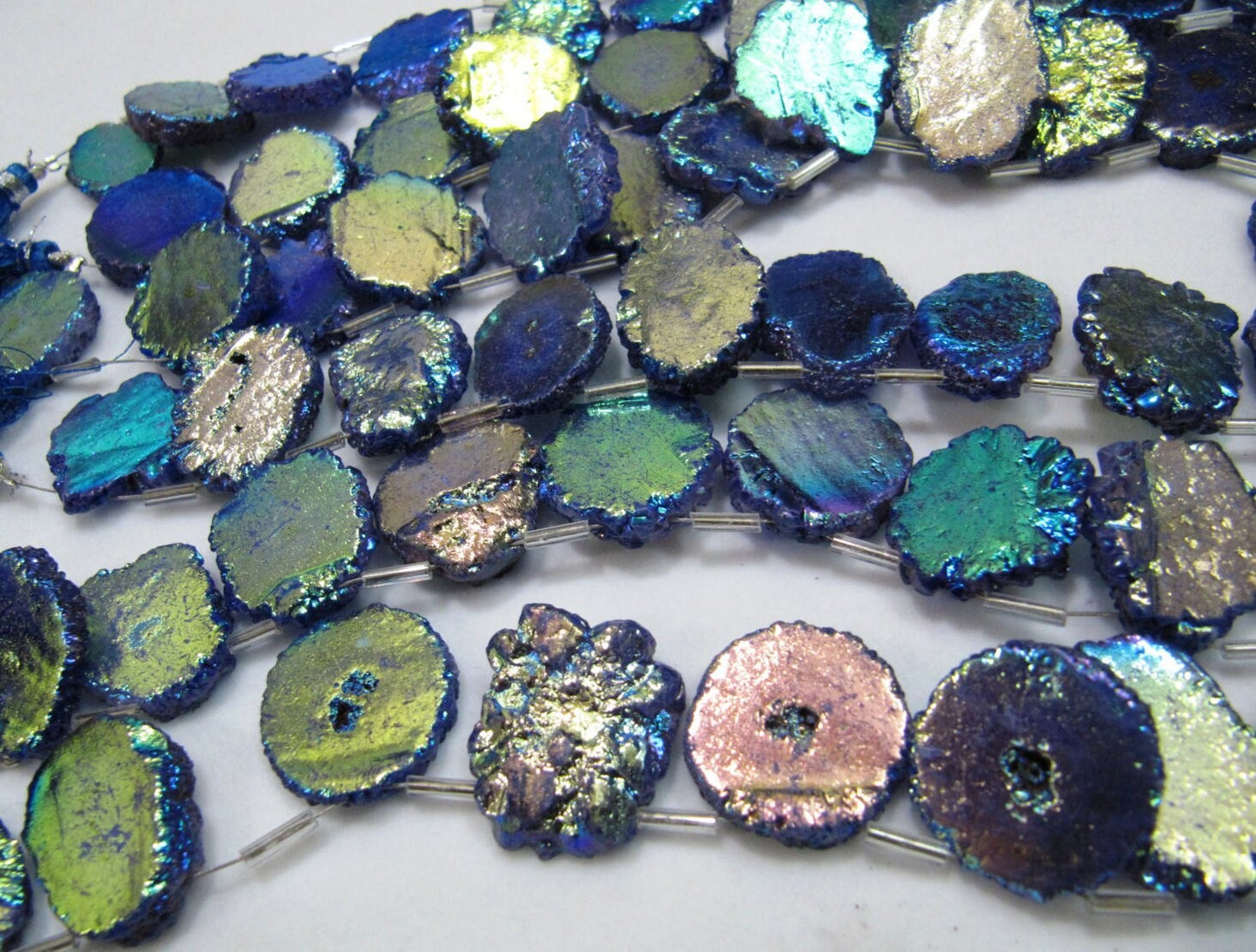 Blue Solar Quartz AB Coated Druzy Coin Strands 8 to 9 inches Long Beads Size approx 20 to 25mm  Jewelry Making Gemstone beads Wholesale rate