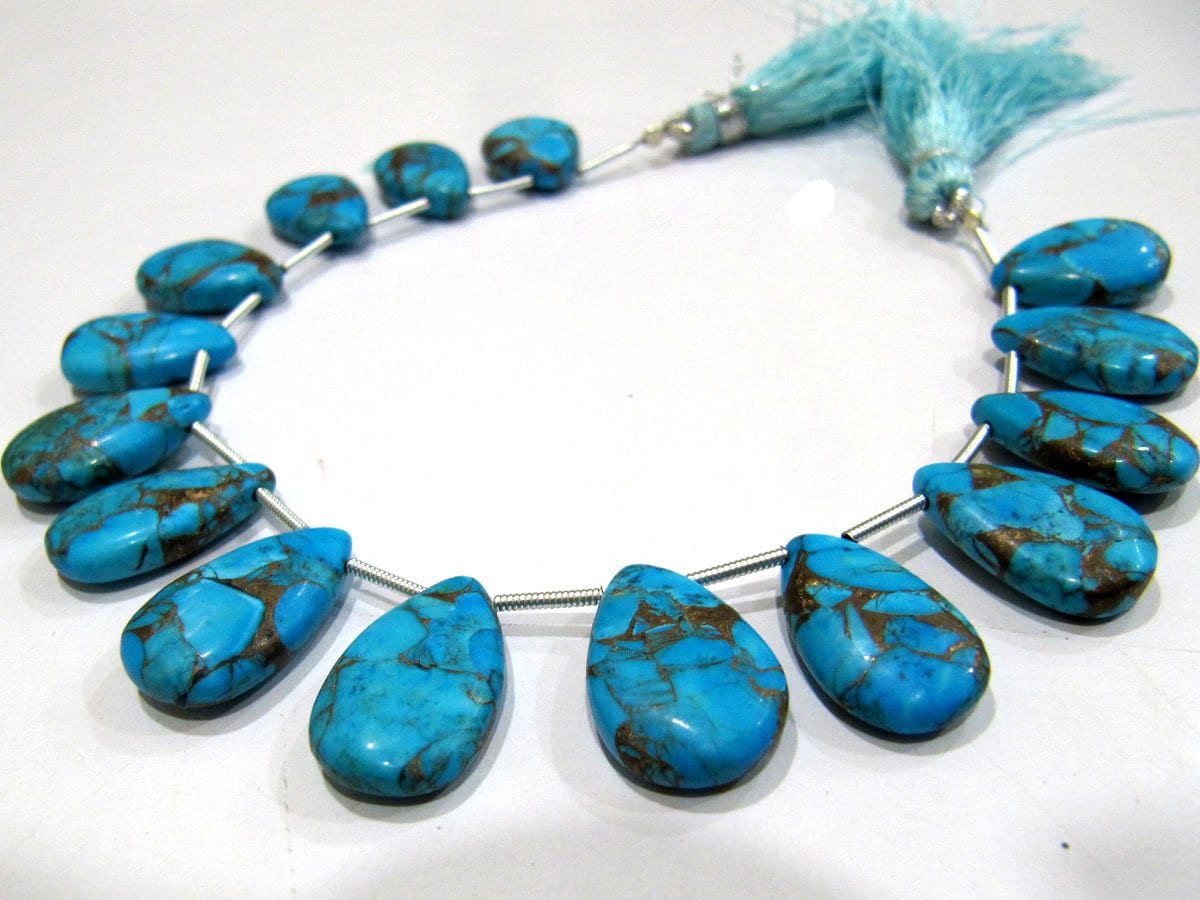 Sky Blue Oyster Turquoise Pear Shape Smooth Plain Size 10x16 To 12x20mm Sky Blue Color shaded Beads Strand 8 inches Long Sold Per Strand