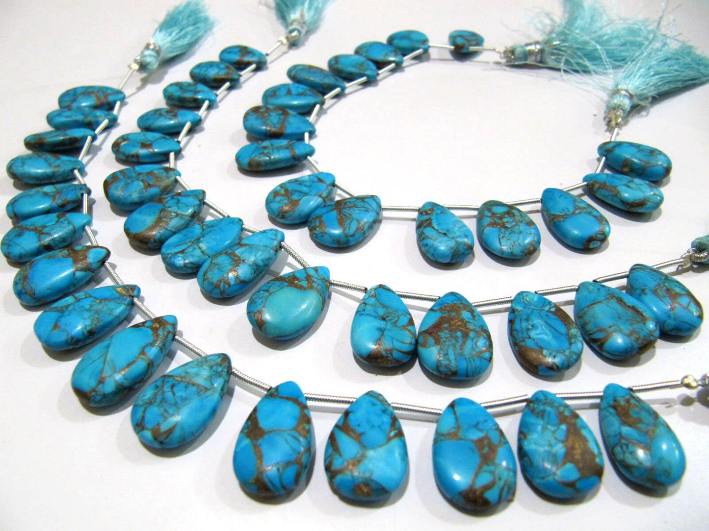 Sky Blue Oyster Turquoise Pear Shape Smooth Plain Size 10x16 To 12x20mm Sky Blue Color shaded Beads Strand 8 inches Long Sold Per Strand
