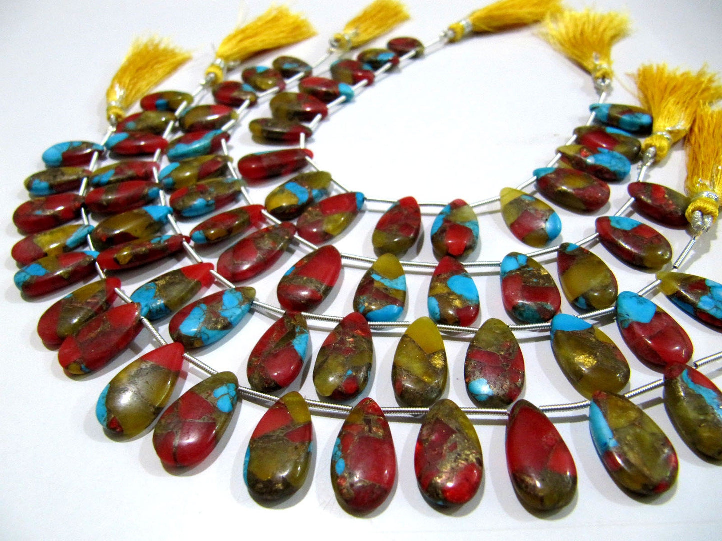 Multi Oyster Copper Turquoise Pear Shape Smooth Plain Size 10x16 To 12x20mm Multi Color shaded Beads Strand 8 inches Long Sold Per Strand