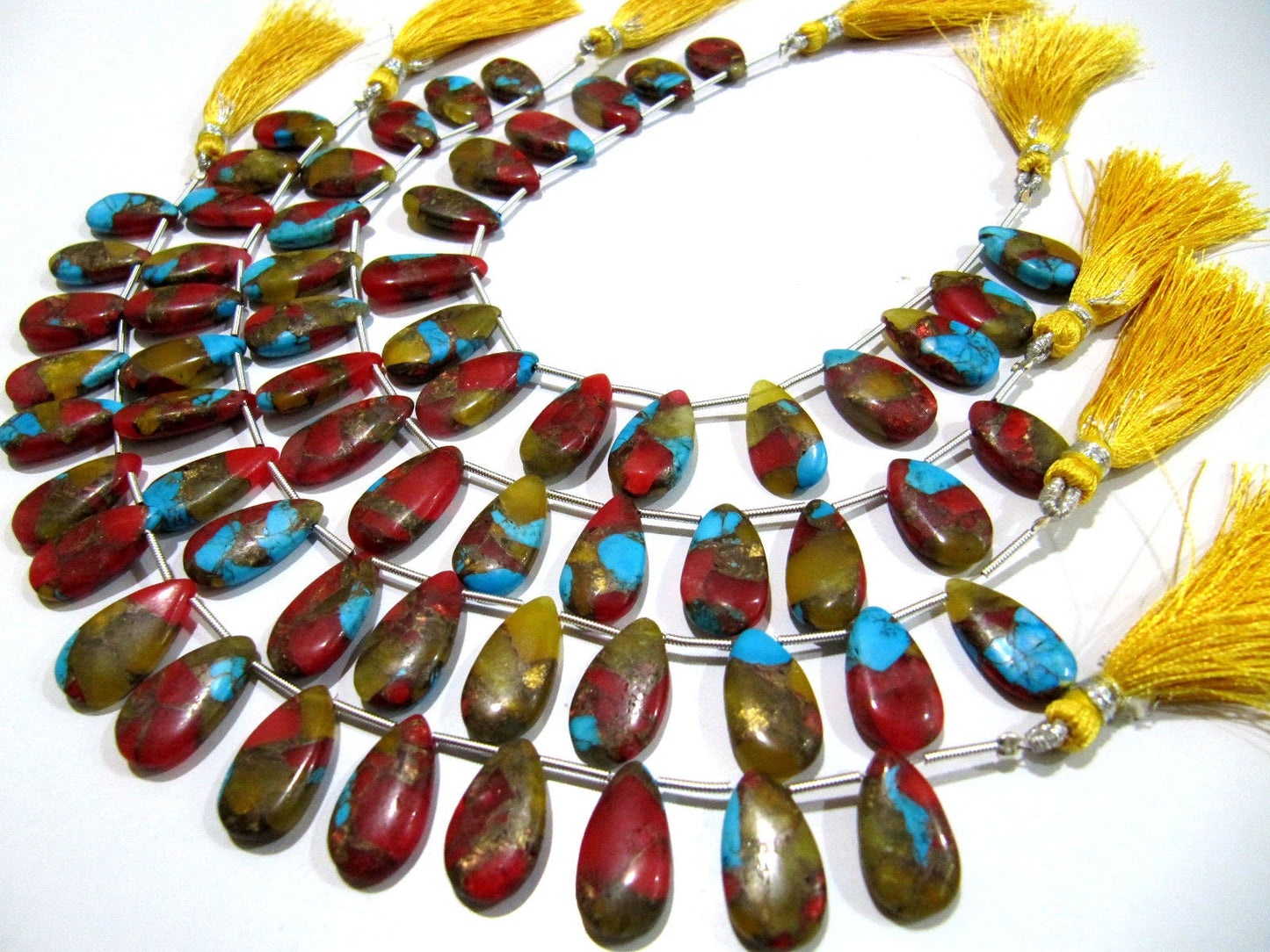 Multi Oyster Copper Turquoise Pear Shape Smooth Plain Size 10x16 To 12x20mm Multi Color shaded Beads Strand 8 inches Long Sold Per Strand