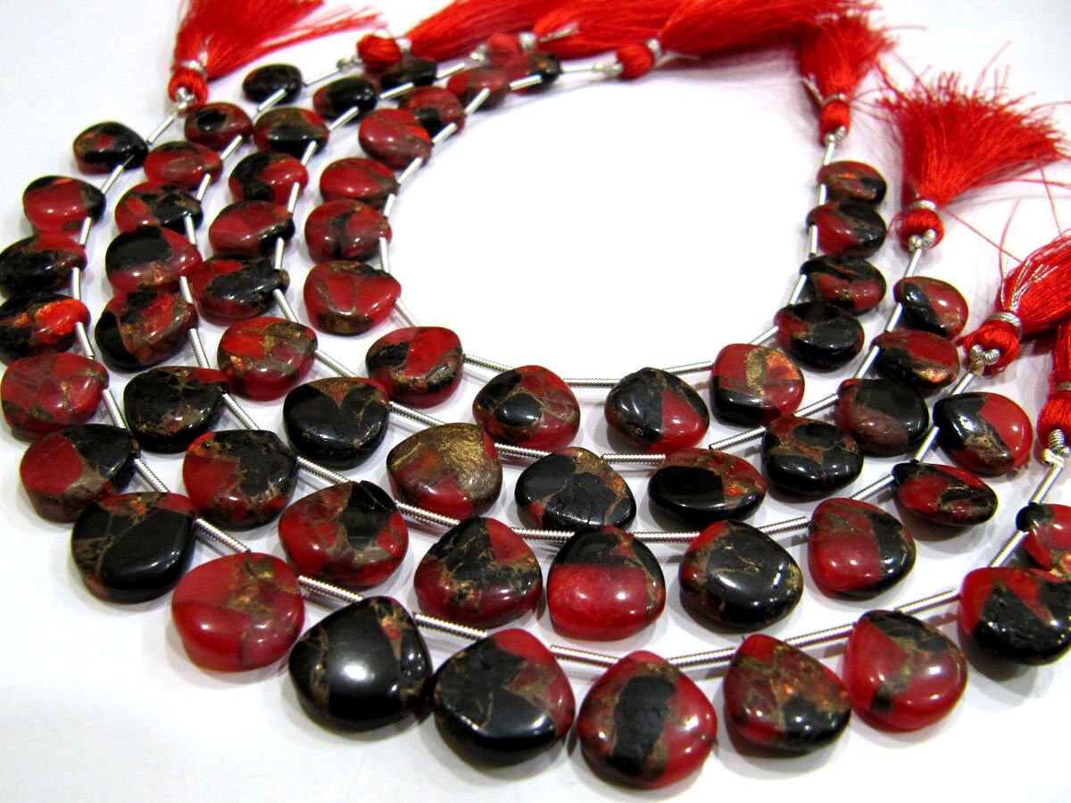 Natural Oyster Turquoise Heart Shape Smooth Plain 12mm Red Color Copper Turquoise Beads Strand 8 inch Long Sold Per Strand Wholesale Price