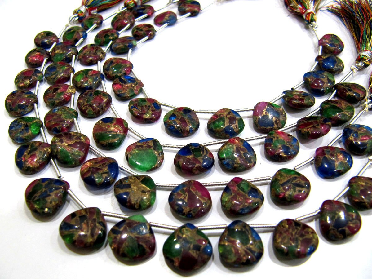 Multi Color Oyster Turquoise Heart Shape Smooth Plain Size 12mm Multi Color shaded Beads Strand 8 inch Long Sold Per Strand Wholesale Price