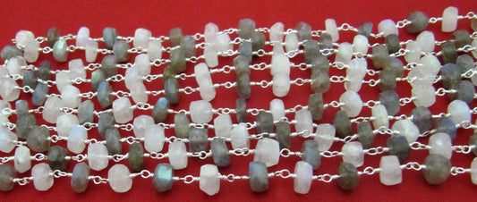 Natural Labradorite and Rainbow Moonstone 5-7mm Rondelle  Faceted Rosary Beaded Chain Semi Precious Beads Wholesale Prices sold per foot