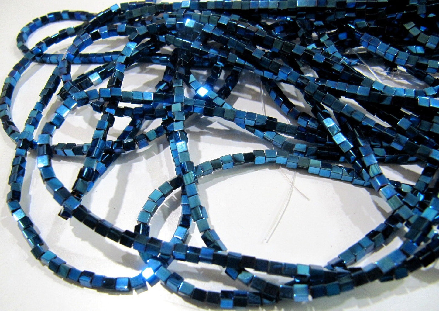 AAA Quality Royal Blue Color Hematite Cube Beads  Box Shape Hematite Beads 2mm Size Strand 15-16 inch long Wholesale Prices