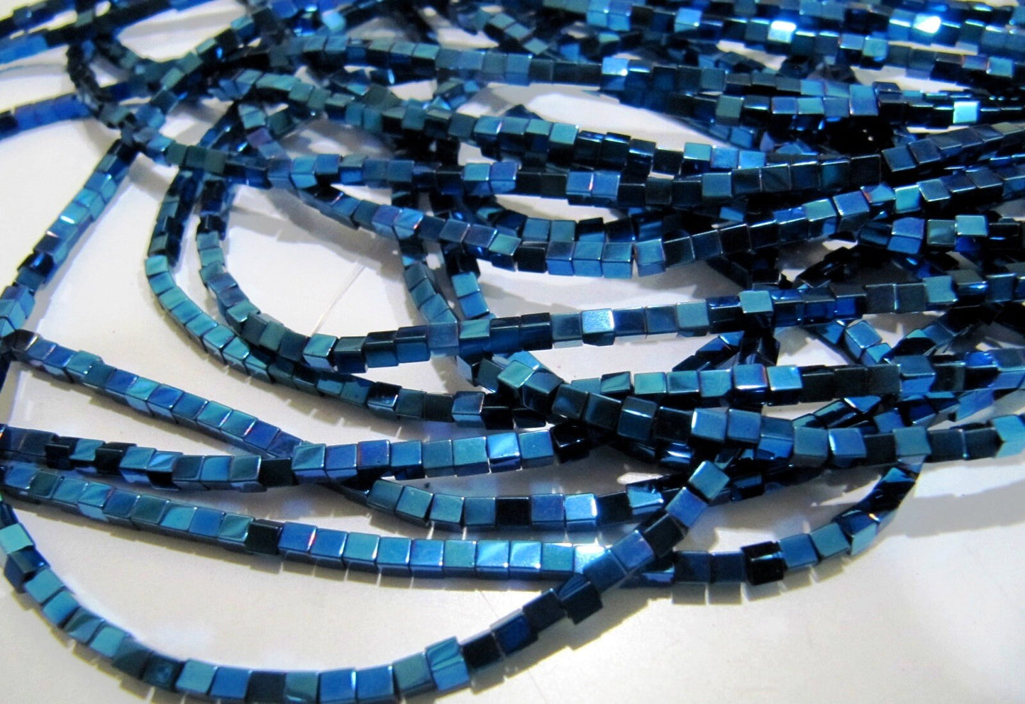 AAA Quality Royal Blue Color Hematite Cube Beads  Box Shape Hematite Beads 2mm Size Strand 15-16 inch long Wholesale Prices