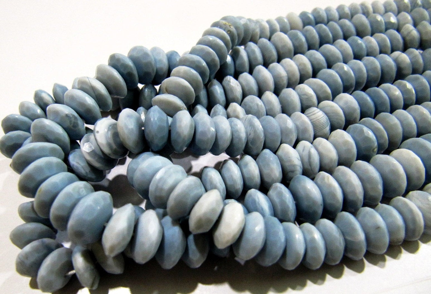 Natural Blue Opal Gemstone German Cut Rondelle Faceted Beads Size 10-11mm Untreated Opal Beads Strand 8 inches Graduated Beads Wholesale