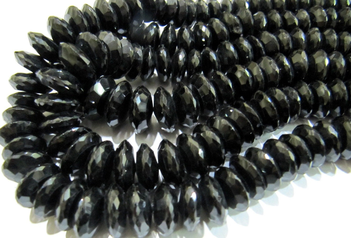 Natural Black Spinel German Cut Rondelle Faceted Beads 8to12 mm Strand 8 inches Long Best Quality Graduated Beads Wholesale Price