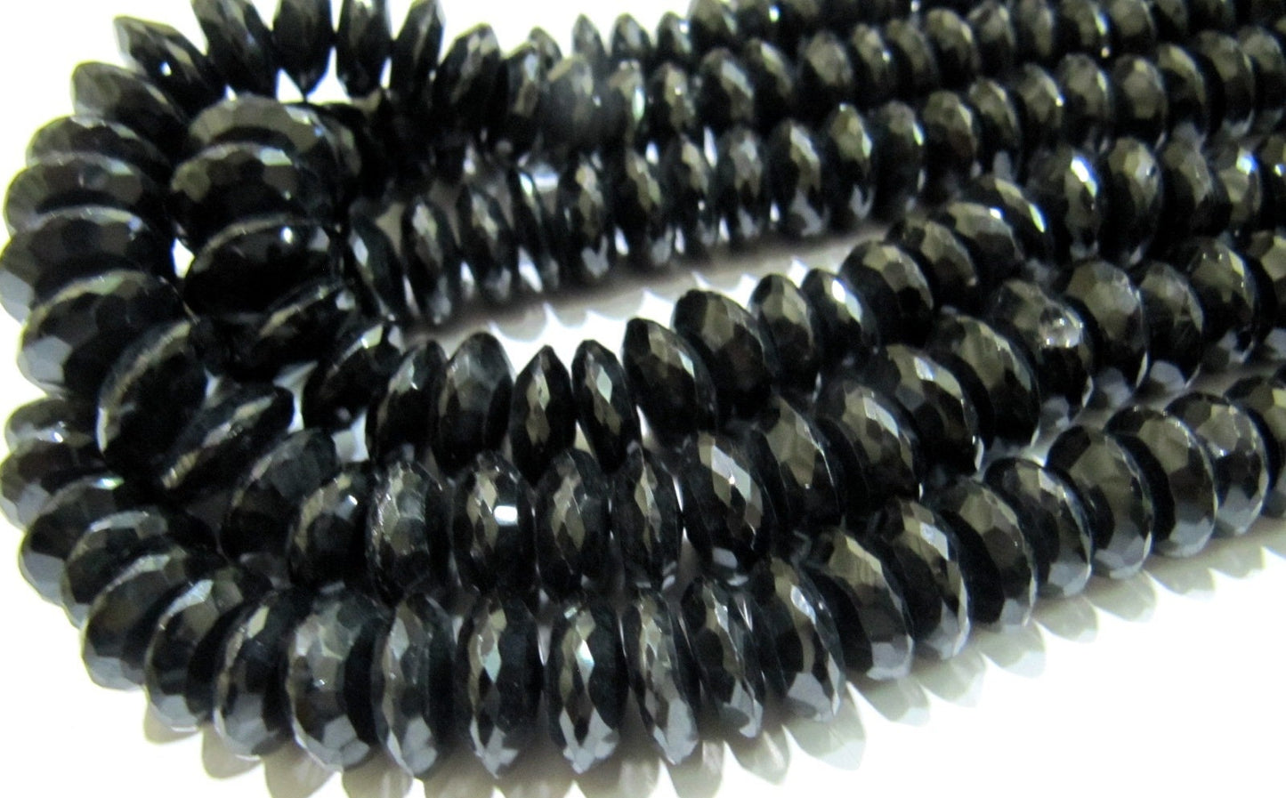 Natural Black Spinel German Cut Rondelle Faceted Beads 8to12 mm Strand 8 inches Long Best Quality Graduated Beads Wholesale Price