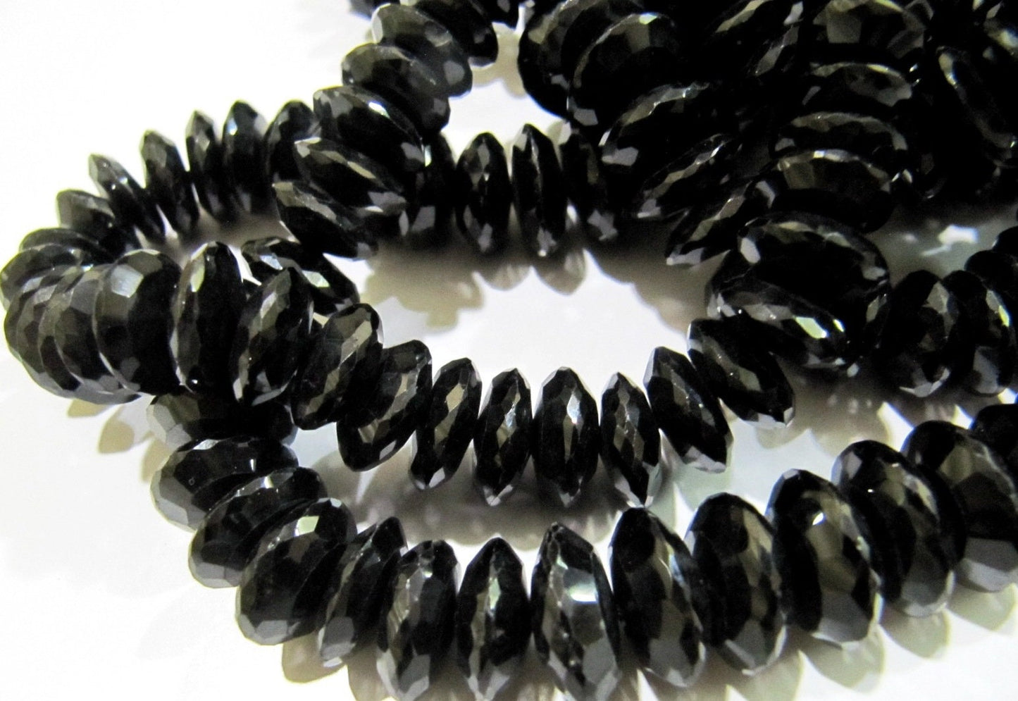 Natural Black Spinel German Cut Rondelle Faceted Beads 8to12 mm Strand 8 inches Long Best Quality Graduated Beads Wholesale Price