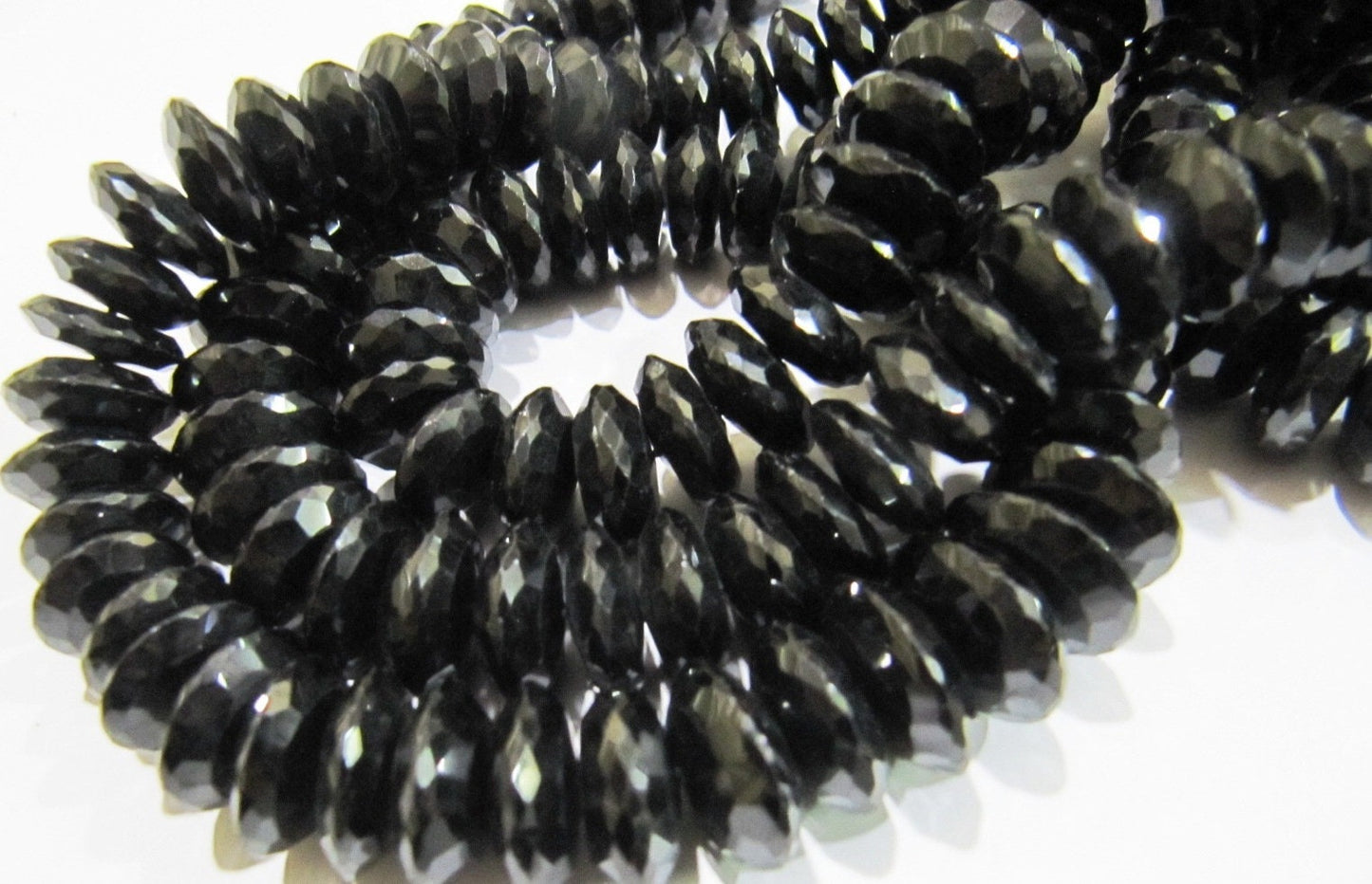 Natural Black Spinel German Cut Rondelle Faceted Beads 8to12 mm Strand 8 inches Long Best Quality Graduated Beads Wholesale Price