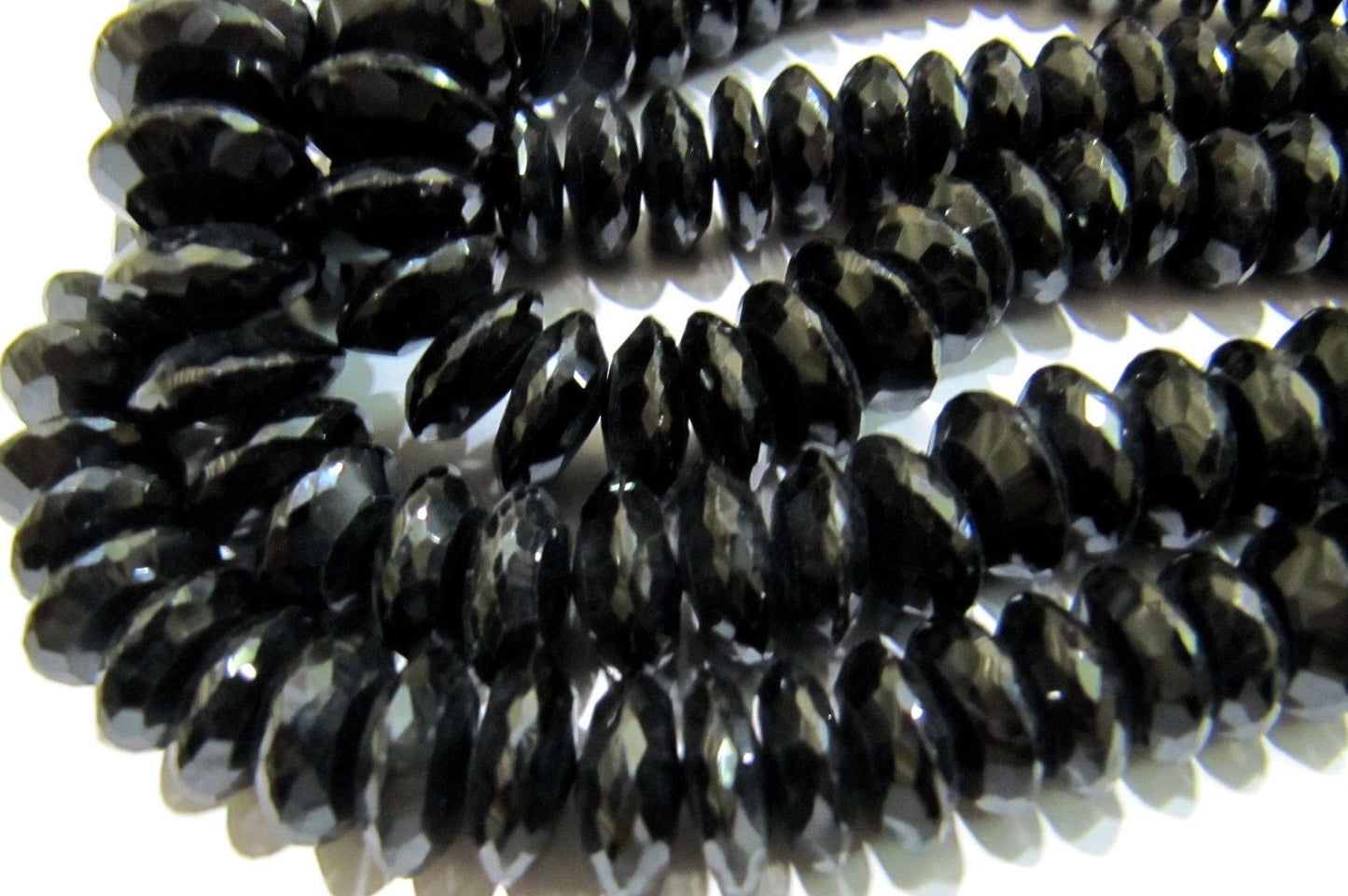 Natural Black Spinel German Cut Rondelle Faceted Beads 8to12 mm Strand 8 inches Long Best Quality Graduated Beads Wholesale Price