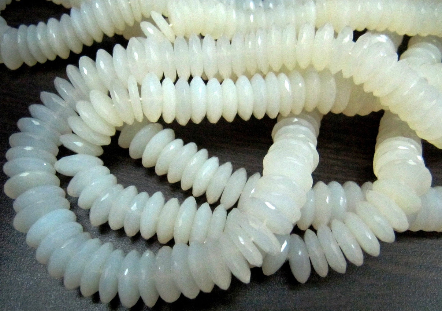 Natural White Moonstone German Cut, Rondelle Faceted Beads Size 9 to 14mm Graduated Disc Shape Beads Strand 8 Inches Long Wholesale