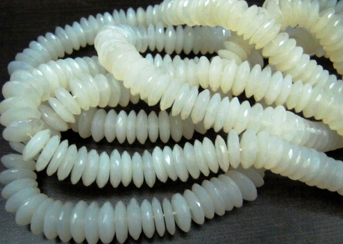 Natural White Moonstone German Cut, Rondelle Faceted Beads Size 9 to 14mm Graduated Disc Shape Beads Strand 8 Inches Long Wholesale