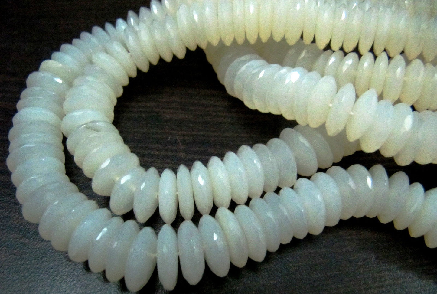 Natural White Moonstone German Cut, Rondelle Faceted Beads Size 9 to 14mm Graduated Disc Shape Beads Strand 8 Inches Long Wholesale