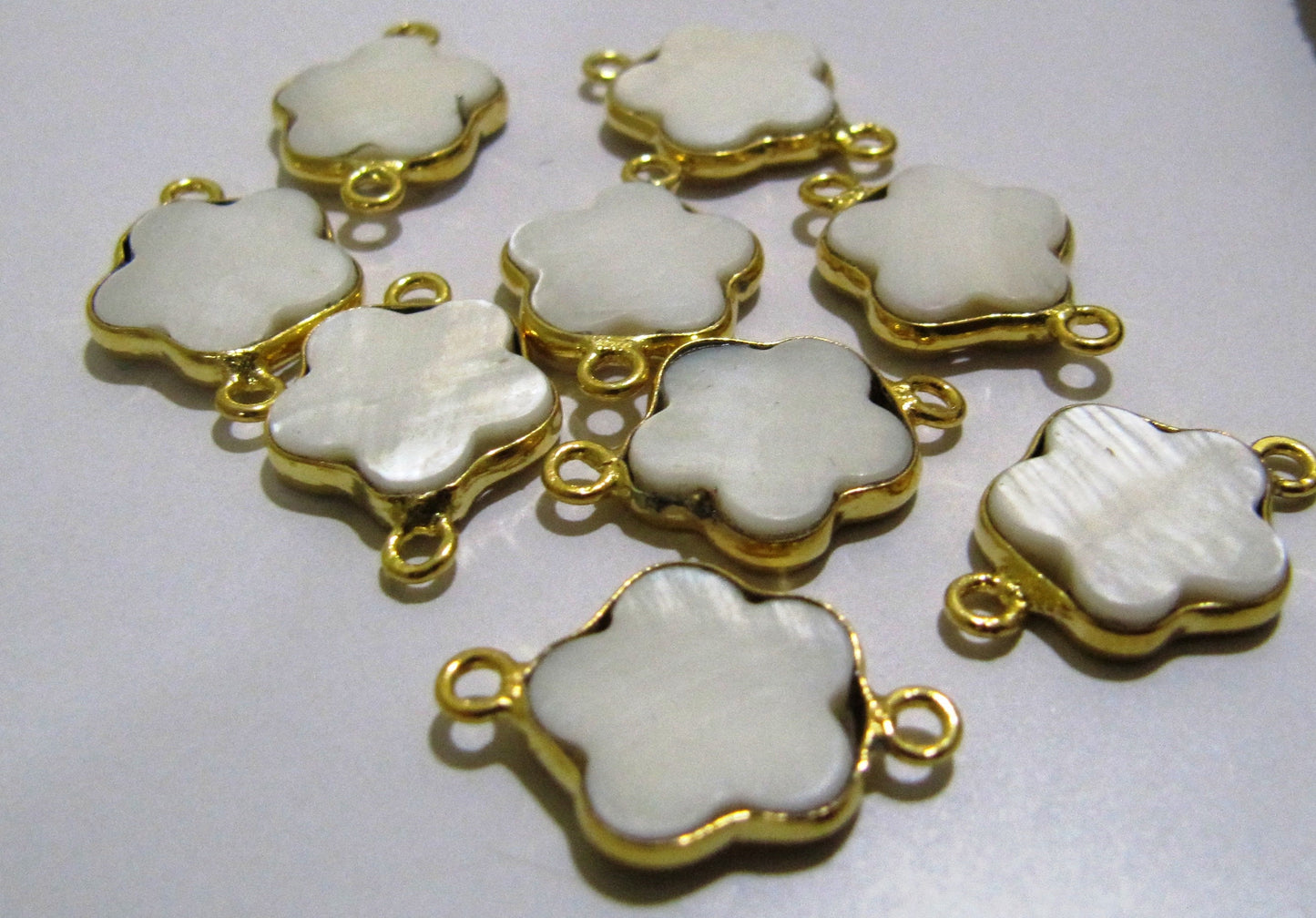 2 Pcs Set of Mother of Pearl Flower Shape Connector Bezel Gold Plated sold in Wholesale Prices approx 12mm Size Jewelry Making Connectors