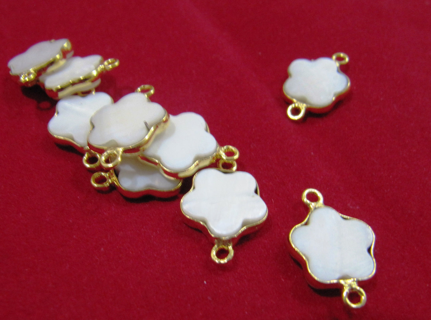 2 Pcs Set of Mother of Pearl Flower Shape Connector Bezel Gold Plated sold in Wholesale Prices approx 12mm Size Jewelry Making Connectors