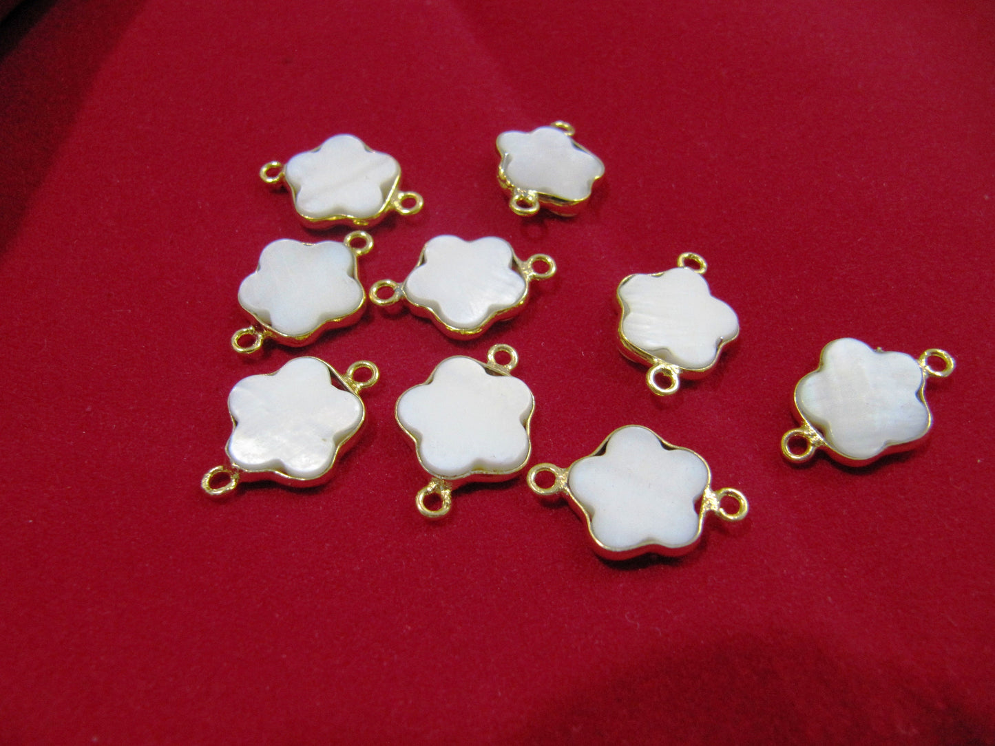 2 Pcs Set of Mother of Pearl Flower Shape Connector Bezel Gold Plated sold in Wholesale Prices approx 12mm Size Jewelry Making Connectors