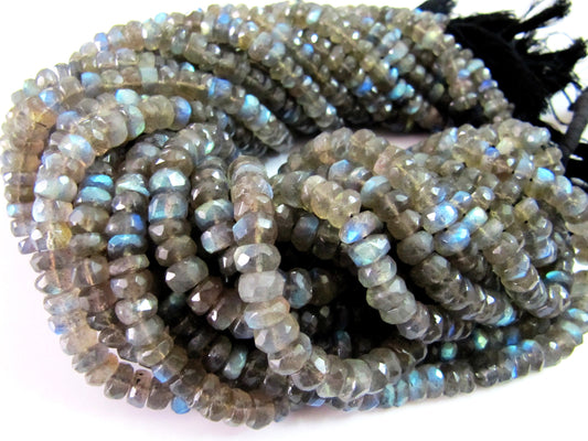 Natural Labradorite Rondelle Faceted 7-8mm Beads Blue Flashy Strands 8 inch Long Top Quality Black Rainbow Jewelry making Gemstone Beads