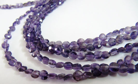 Natural Amethyst Faceted Coin shape briolette 6mm Beads sold per Strand 8 Inch Long   African Amethyst Gemstone Purple beads